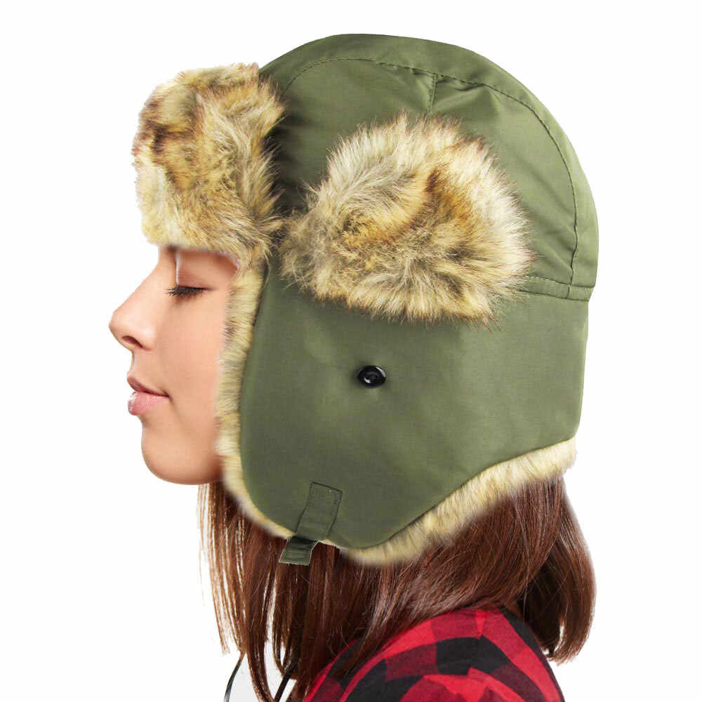 Faux Fur Trimmed Solid Trapper Hat
