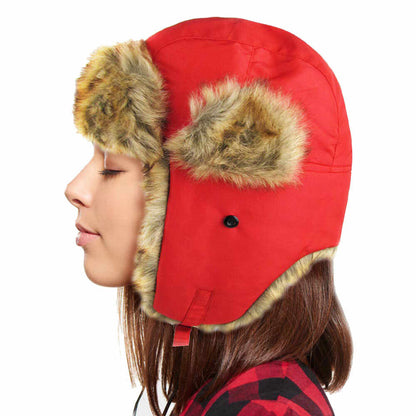 Faux Fur Trimmed Solid Trapper Hat
