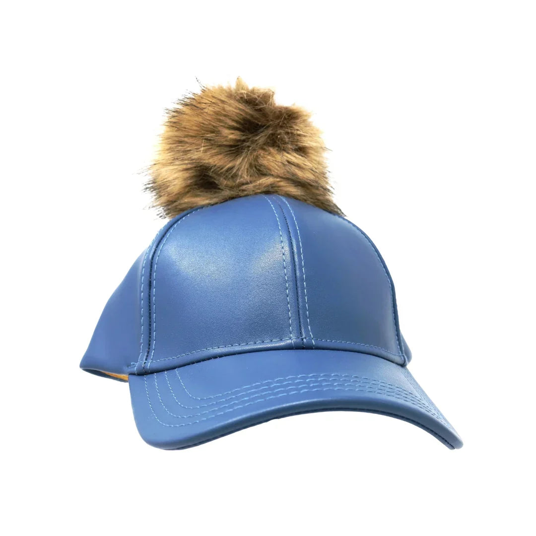 Faux Leather Fur Pom C.C Ball Cap