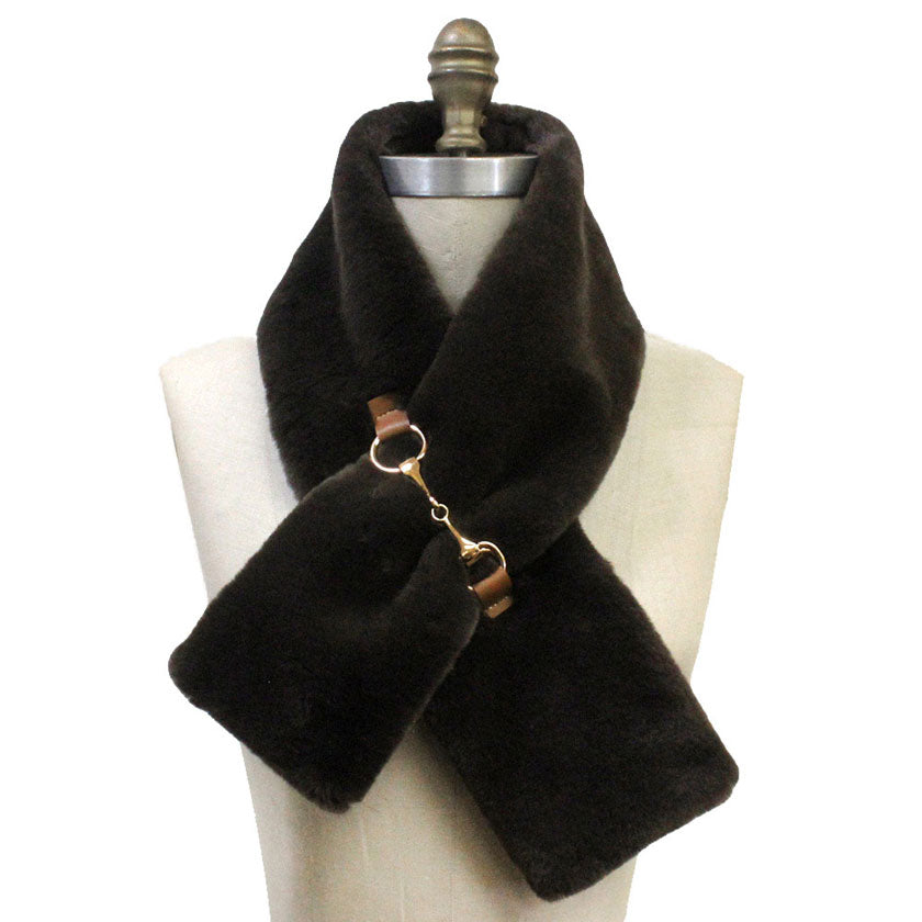 Faux Leather Metal Accent Faux Fur Pull Through Scarf