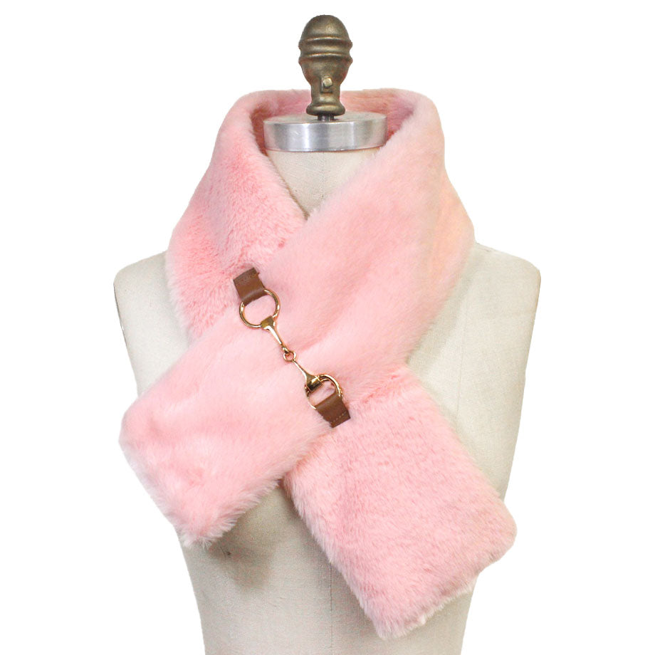 Faux Leather Metal Accent Faux Fur Pull Through Scarf