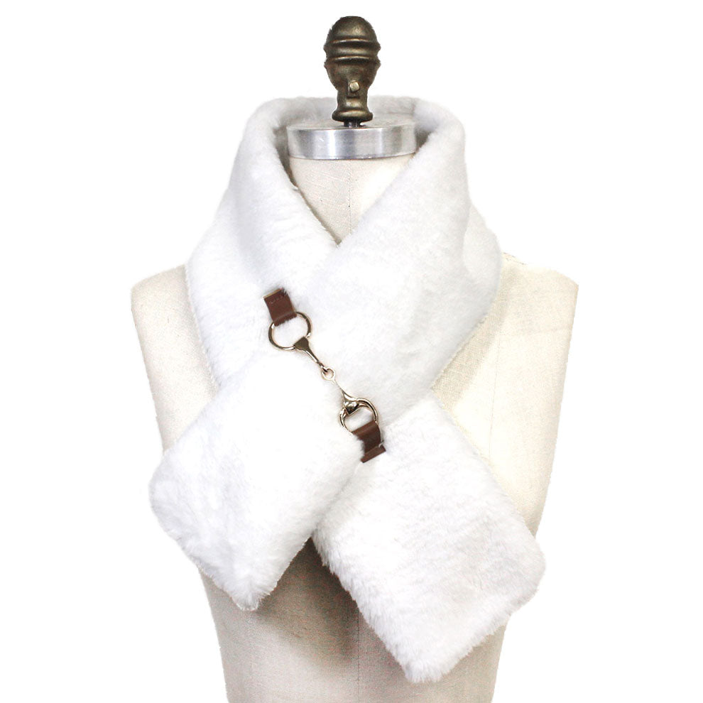 Faux Leather Metal Accent Faux Fur Pull Through Scarf