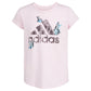 adidas Girls Short Sleeve Cotton Scoop Neck Tee T-Shirt Light Pink w/Butterflies Size 6
