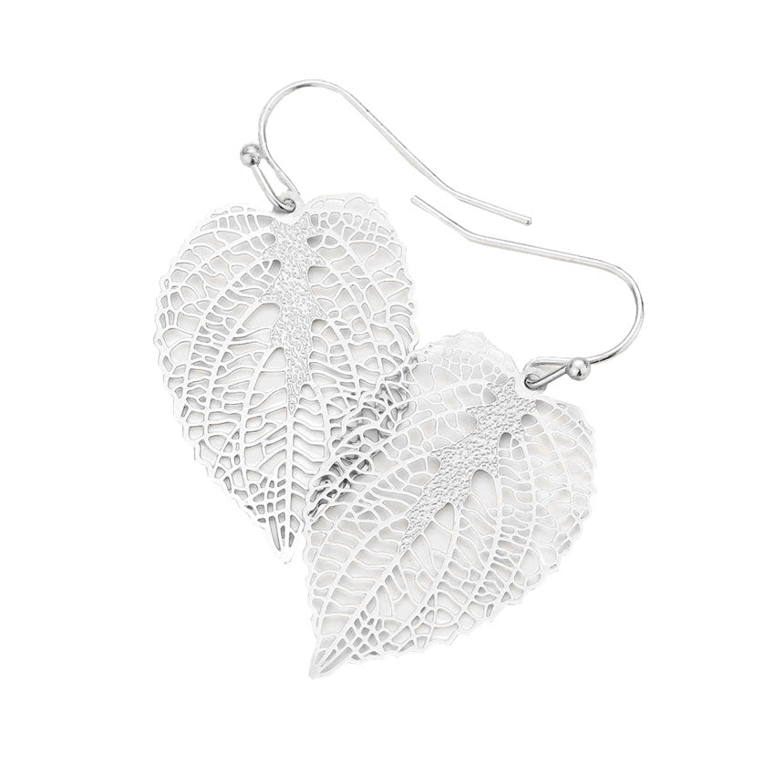 Filigree Brass Metal Leaf Dangle Earrings