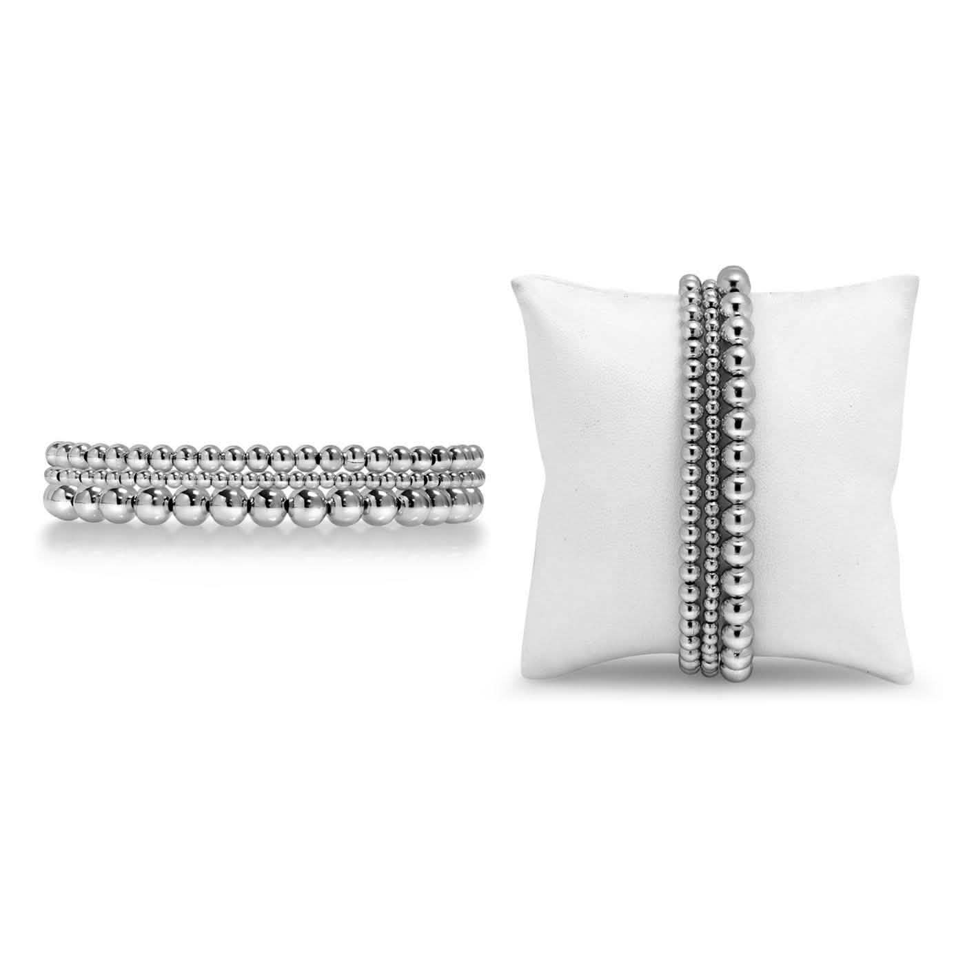 Pulsera Elástica de Plata Fina Multicuenta