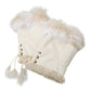 Women's Fingerless Faux Fur Trim Suede Gloves Drawstring