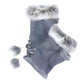 Women's Fingerless Faux Fur Trim Suede Gloves Drawstring