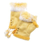 Women's Fingerless Faux Fur Trim Suede Gloves Drawstring