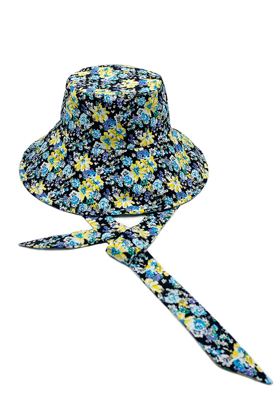FLORAL PRINT CHIN TIE BUCKET HAT