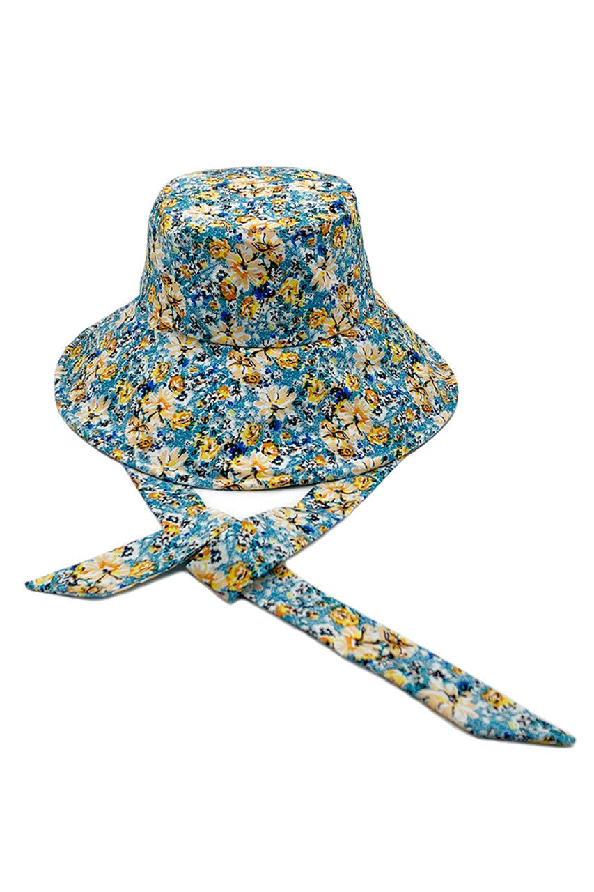 FLORAL PRINT CHIN TIE BUCKET HAT