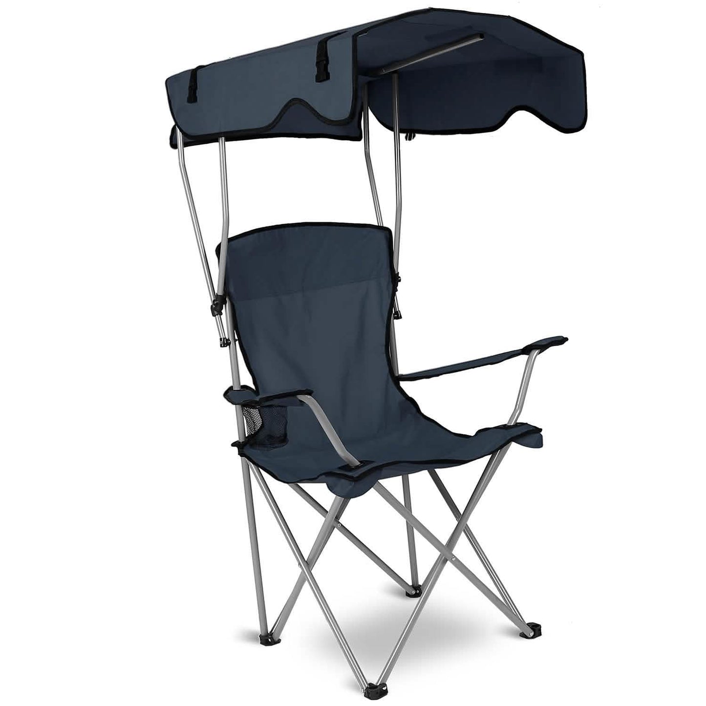Silla plegable con dosel para playa, protección solar y portavasos