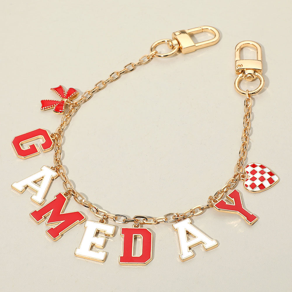 Football GAME DAY Message Bow Heart Charm Station Bag Chain Charm