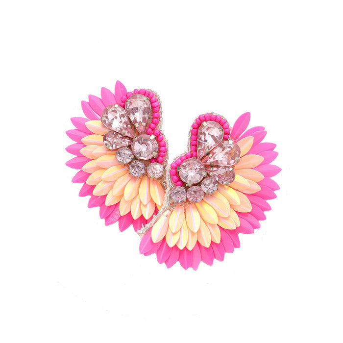 Felt Back Stone Embellished Boho Fringe Earrings
