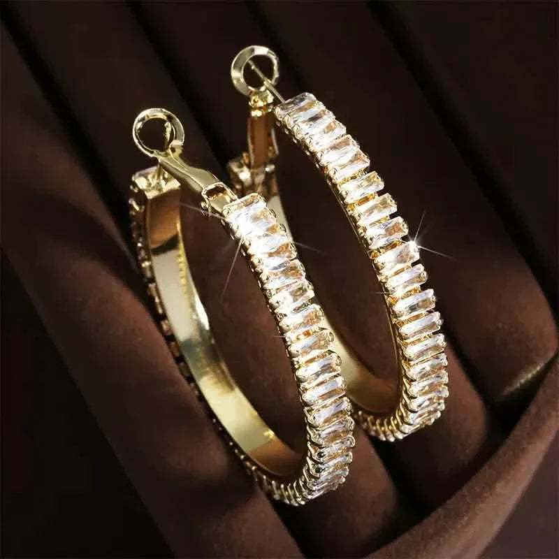 Aretes de aro decorativos de circonita sintética brillantes rectangulares completos