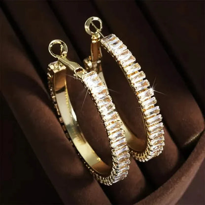 Aretes de aro decorativos de circonita sintética brillantes rectangulares completos