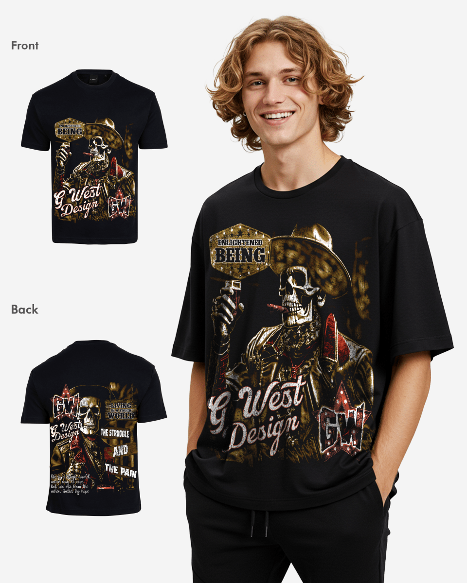 G West Mens Being Enlightened Acid Wash Premium Oversized Tee