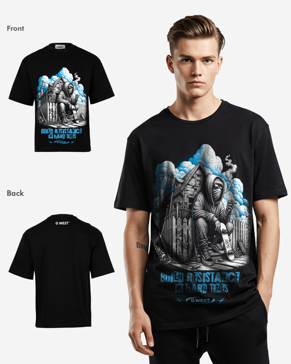 G WEST BUILD RESISTANCE IN HARD TIME OVERSIZED T-Shirt Mens