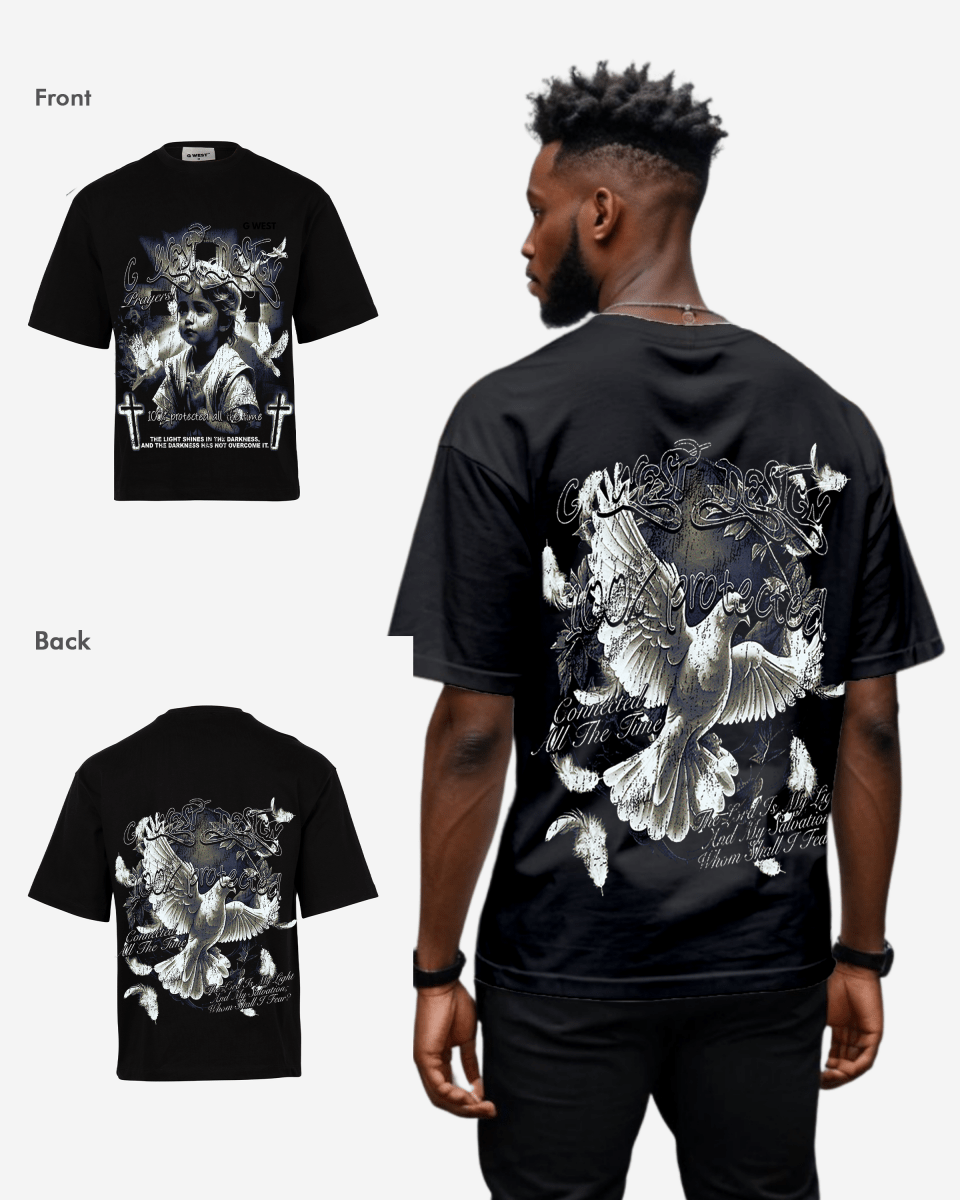 G West Mens Connected All The Time Premium Oversized Tee Front And Back Print