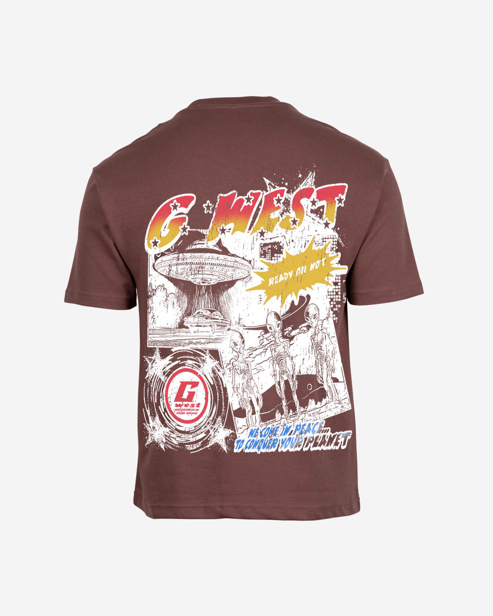 G West Mens Cosmic Sky Ride Double Hit Premium Oversized  Tee Front And Back Print