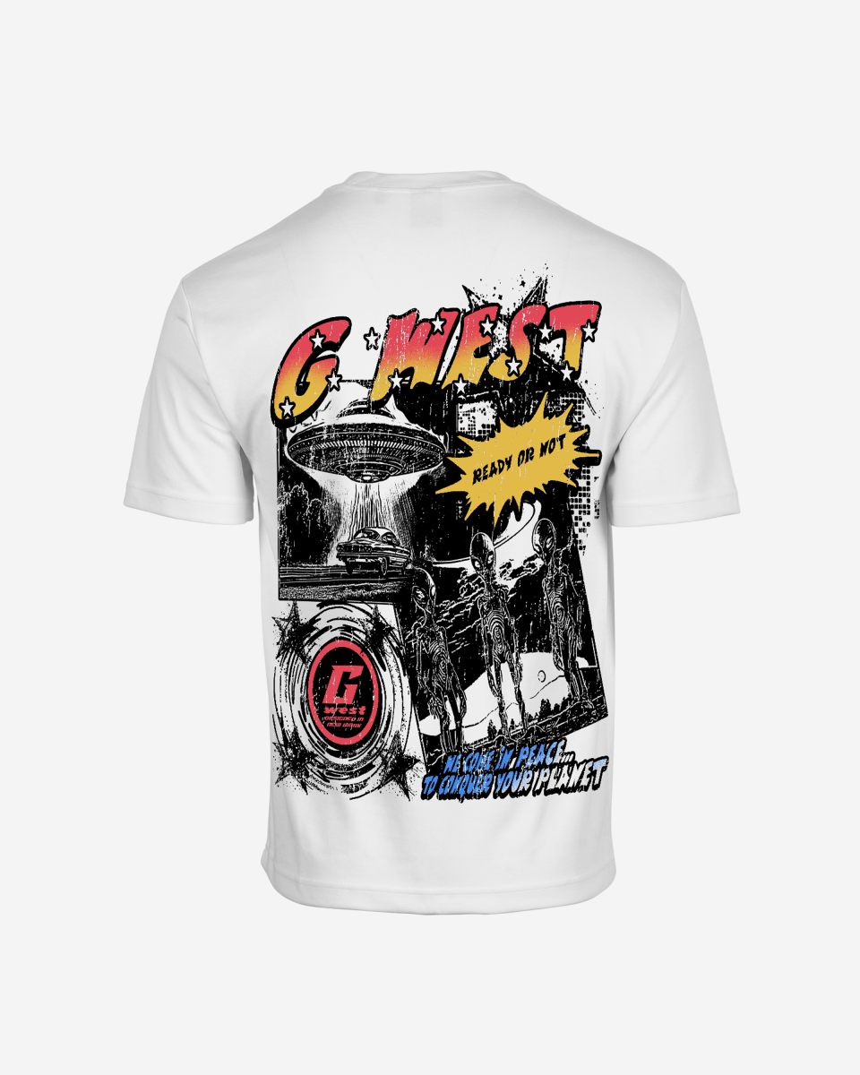 G West Mens Cosmic Sky Ride Double Hit Premium Oversized  Tee Front And Back Print