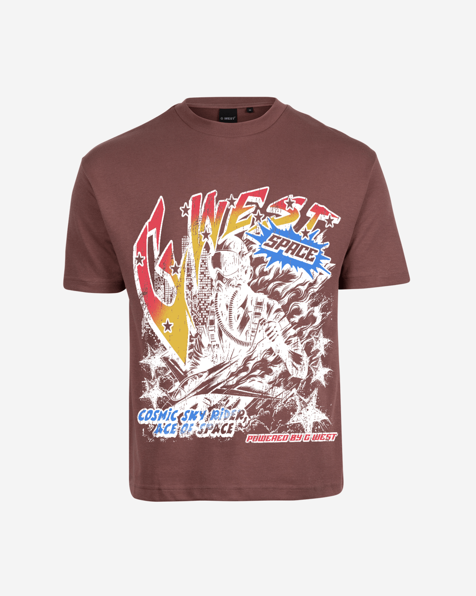 G West Mens Cosmic Sky Ride Double Hit Premium Oversized  Tee Front And Back Print