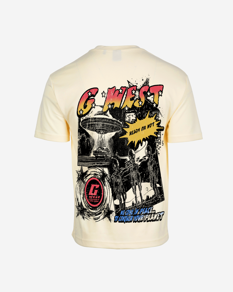 G West Mens Cosmic Sky Ride Double Hit Premium Oversized  Tee Front And Back Print