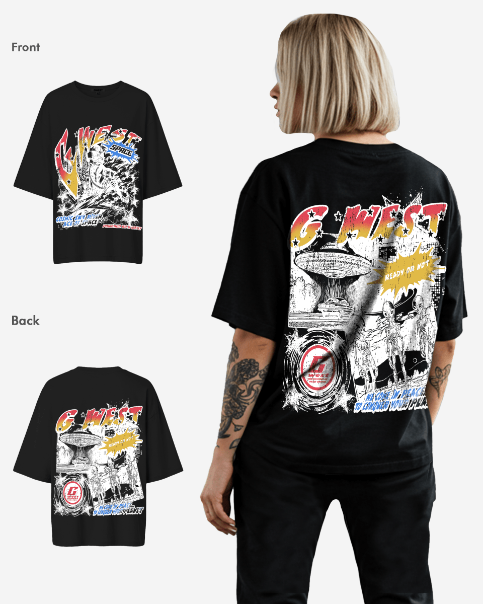 G West Womens Cosmic Sky Ride Double Hit Premium Oversized Tee