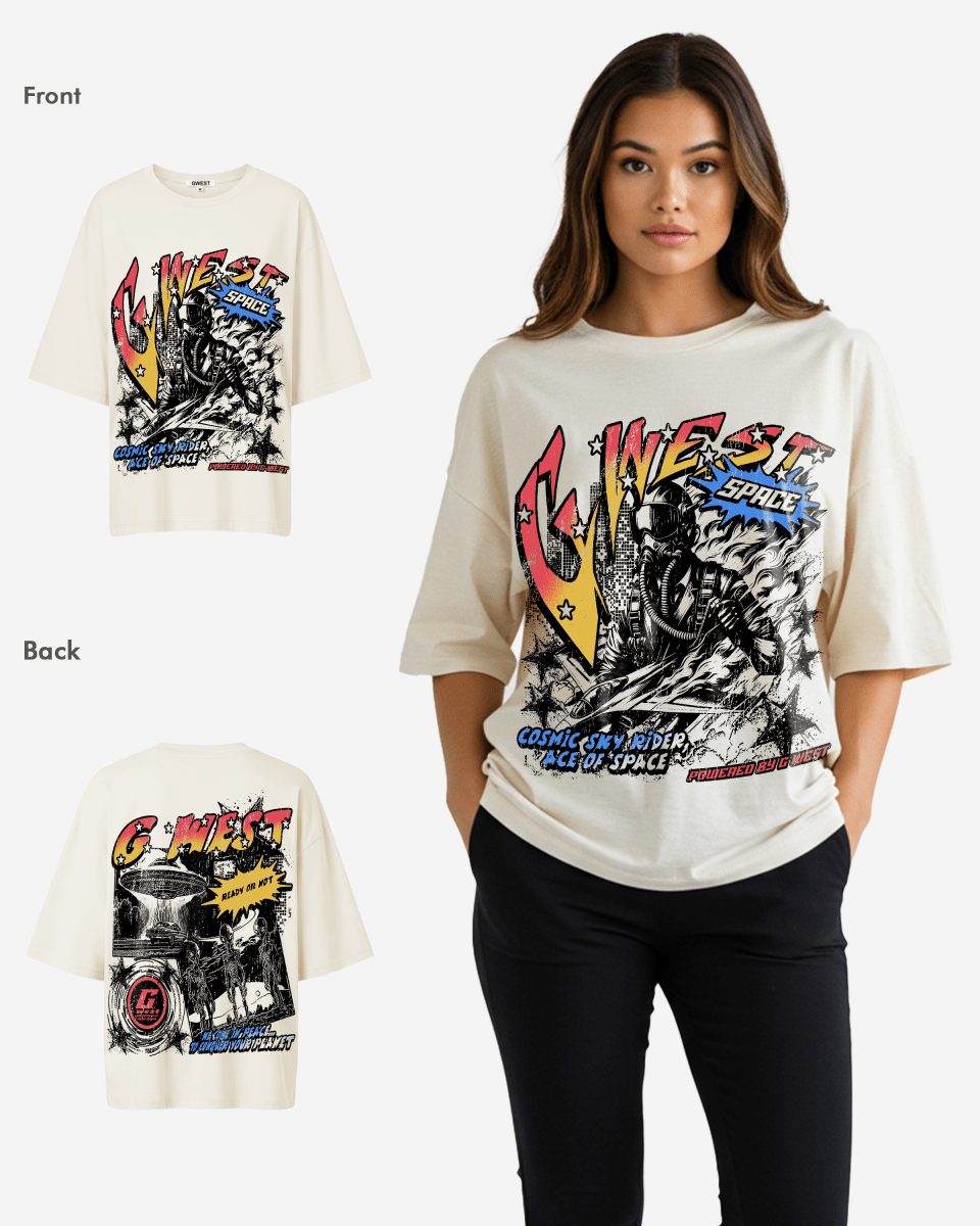 G West Womens Cosmic Sky Ride Double Hit Premium Oversized Tee