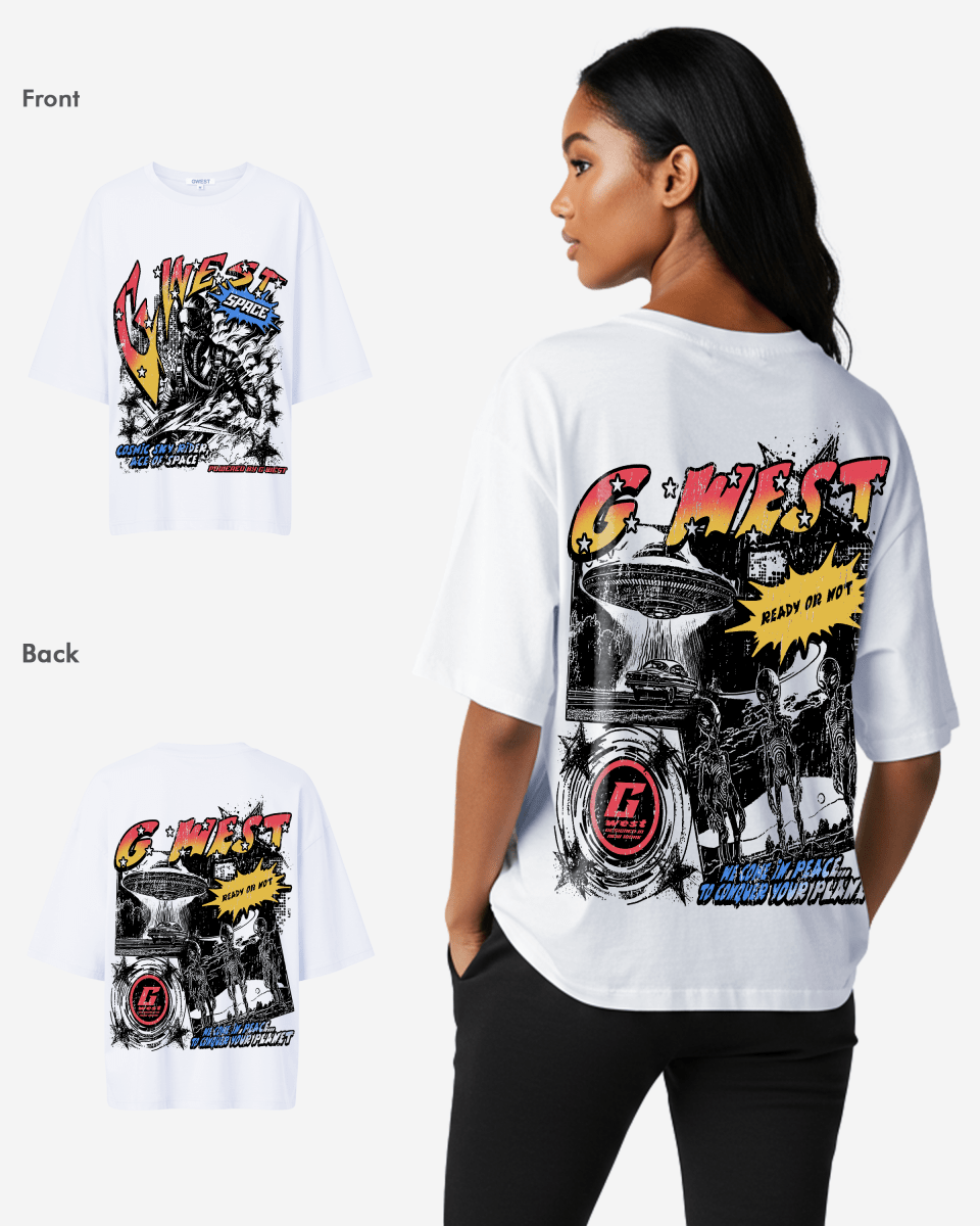 G West Womens Cosmic Sky Ride Double Hit Premium Oversized Tee