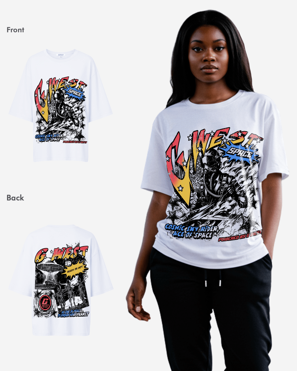 G West Womens Cosmic Sky Ride Double Hit Premium Oversized Tee