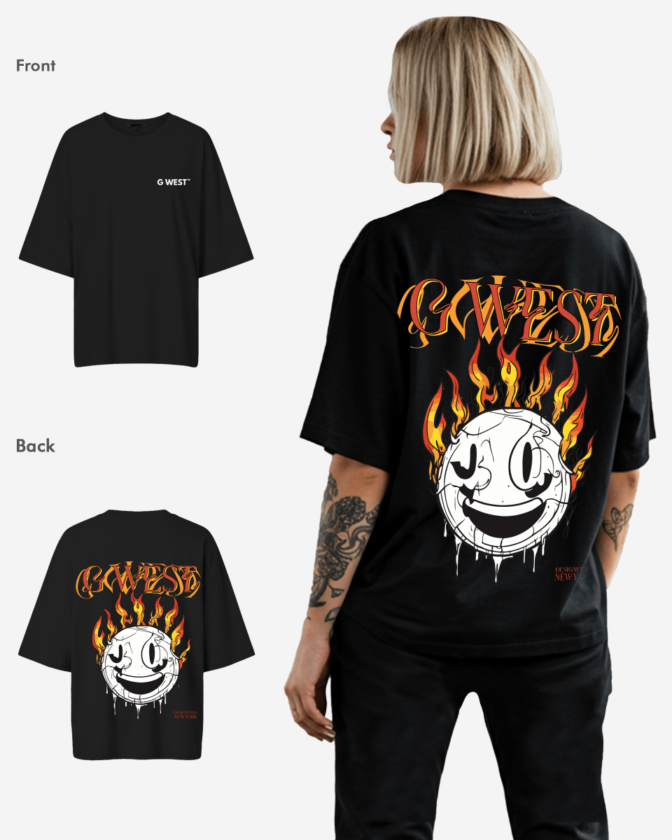 G West Womens Fire Smile Lifestyle Oversized Tee