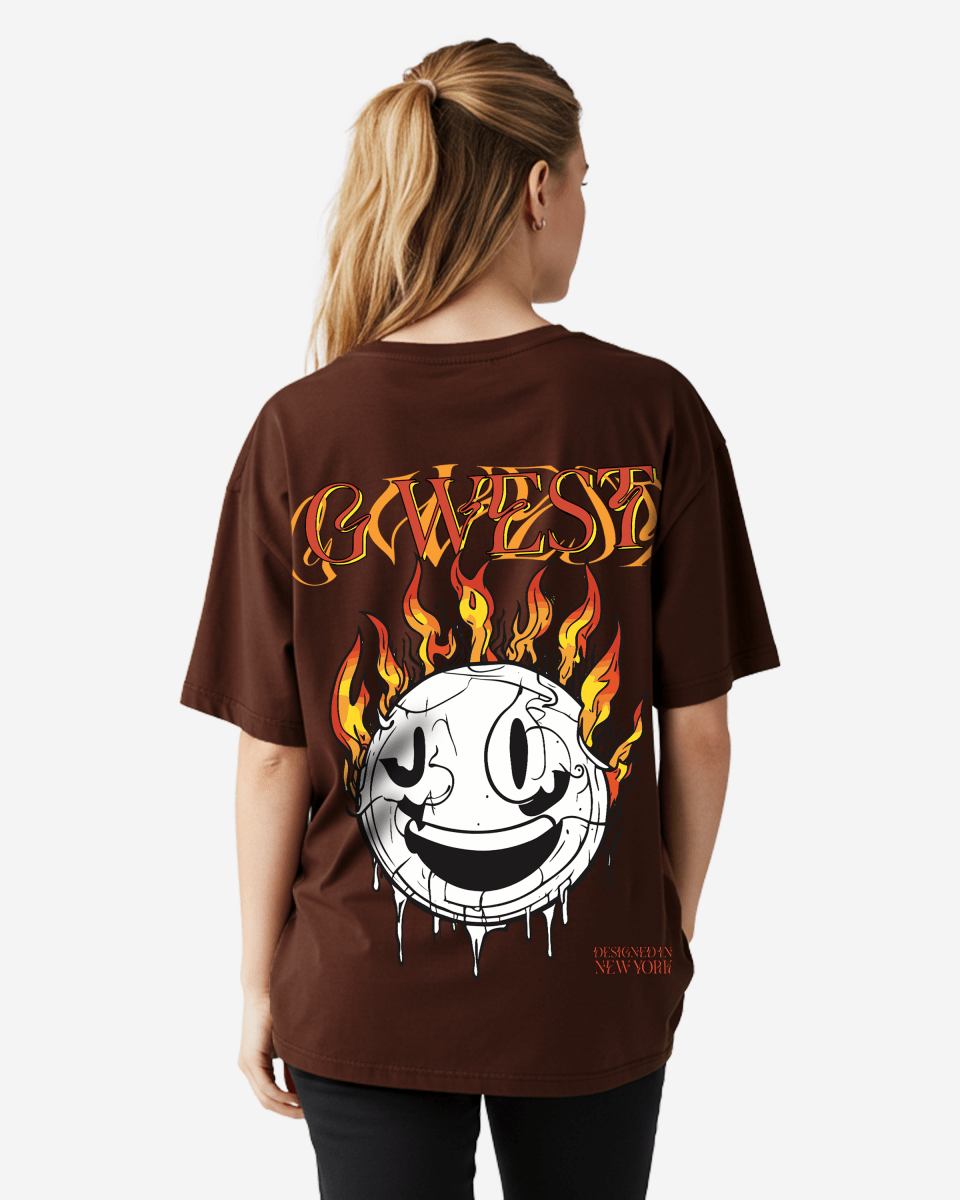 G West Womens Fire Smile Lifestyle Oversized Tee