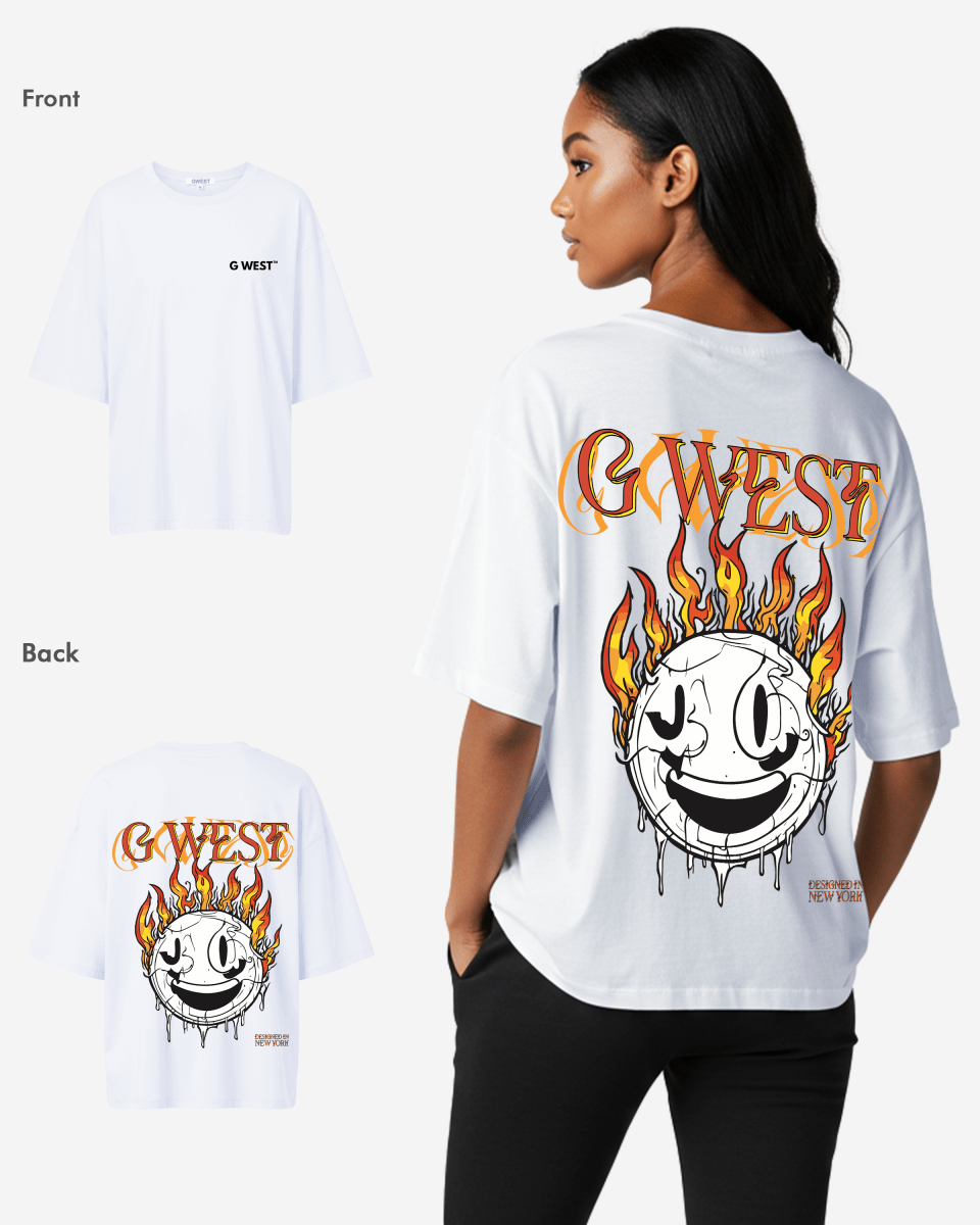 G West Womens Fire Smile Lifestyle Oversized Tee