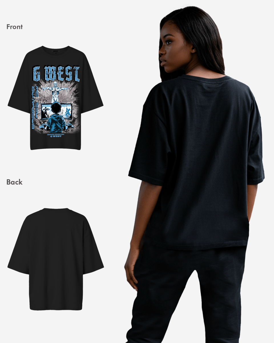 G West Womens Game of G Baby Blue Black Oversized Tee