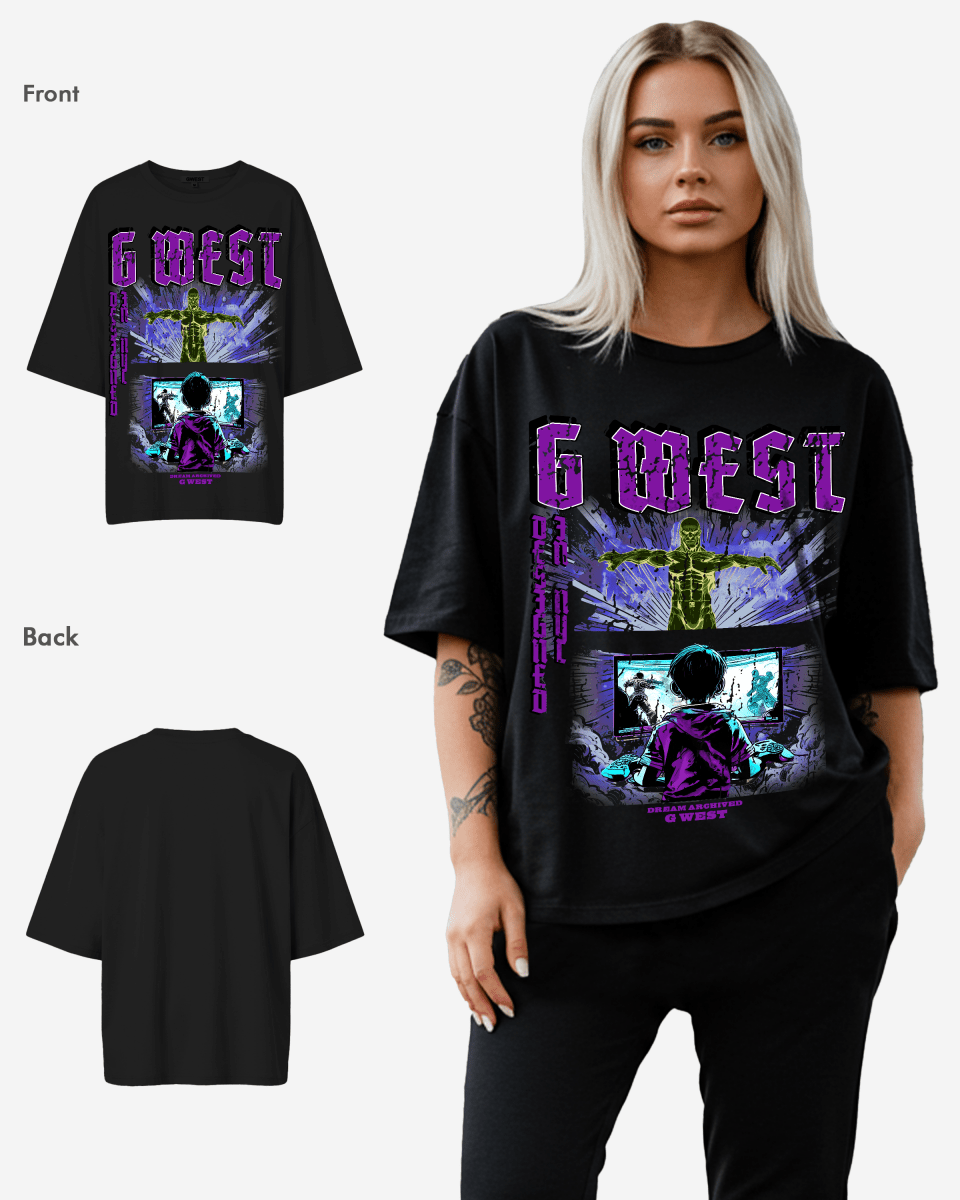G West Womens Game of G Baby Blue Black Oversized Tee
