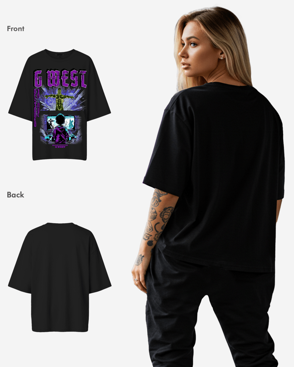 G West Womens Game of G Baby Blue Black Oversized Tee