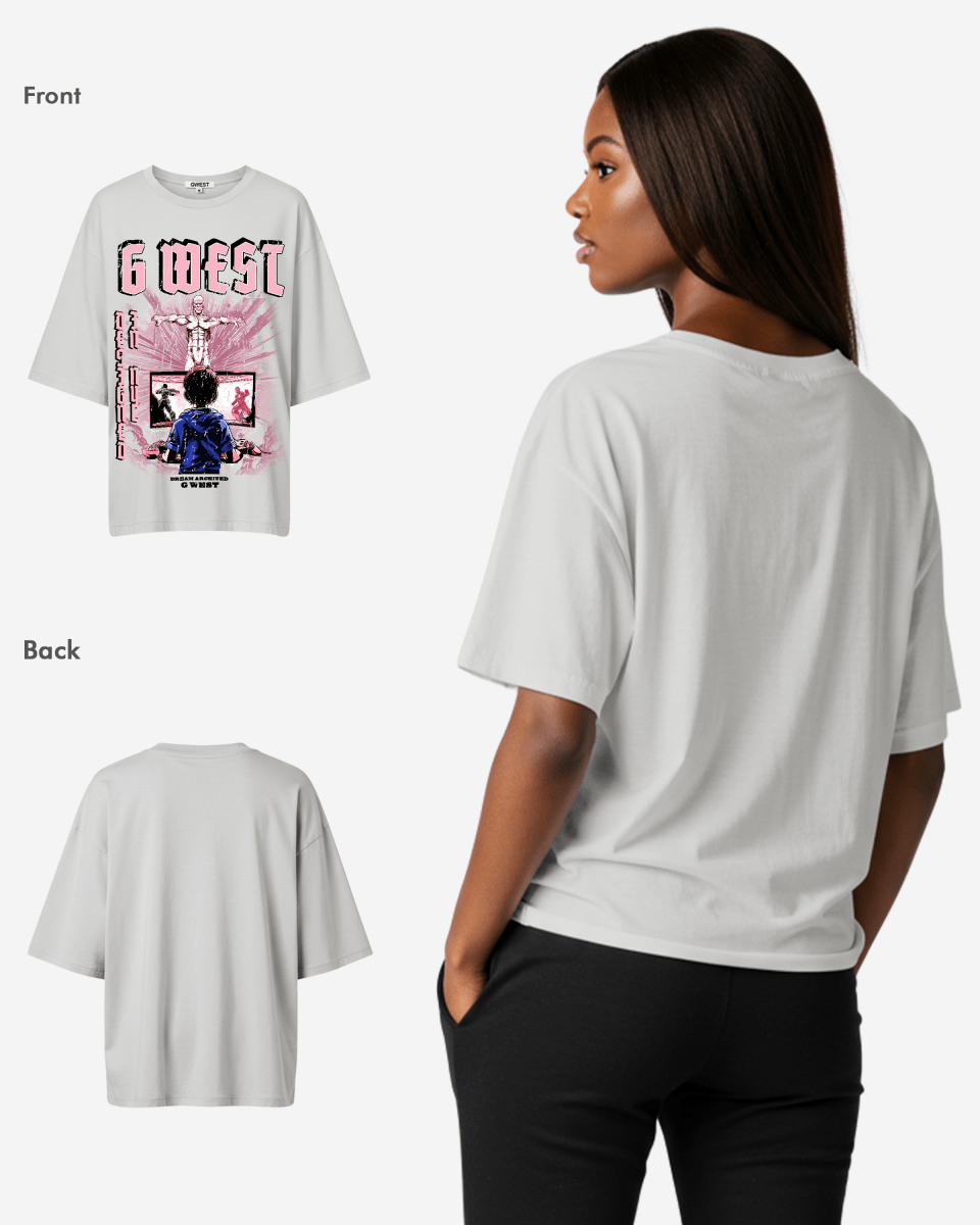 G West Womens Game of G Baby Blue Black Oversized Tee
