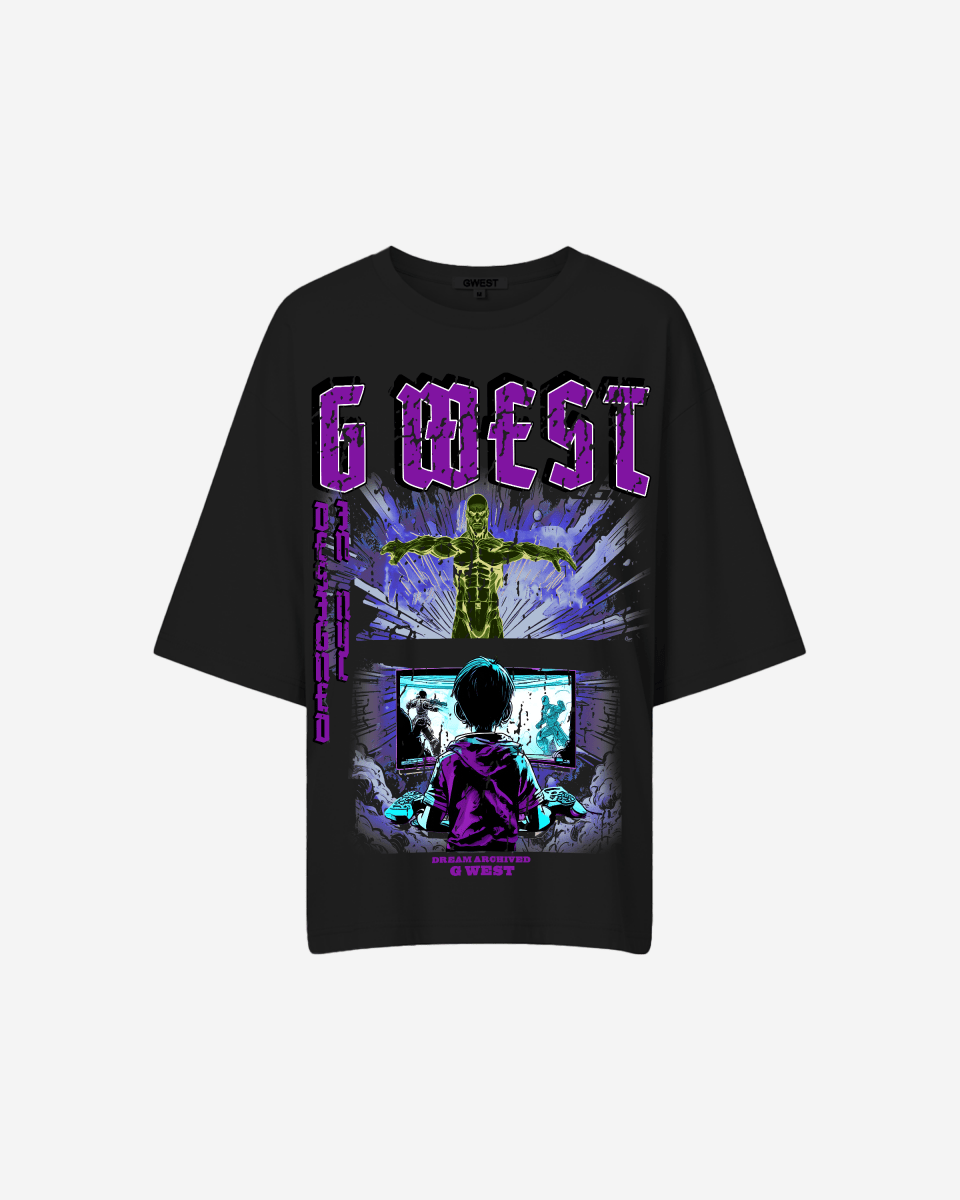 G West Womens Game of G Baby Blue Black Oversized Tee