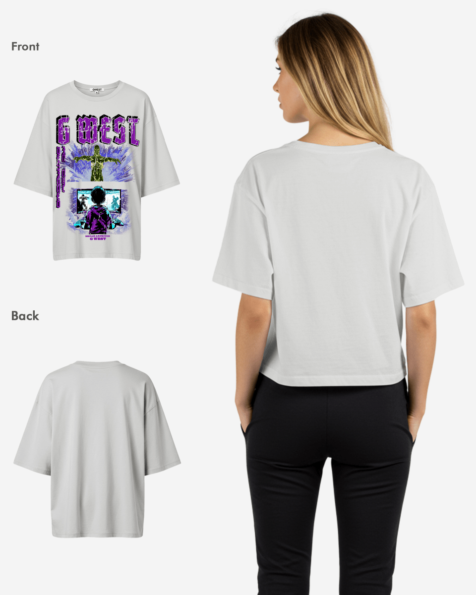 G West Womens Game of G Baby Blue Black Oversized Tee