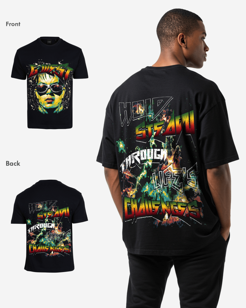 G West Mens Hold Steady Premium Oversized Tee Front And Back Print