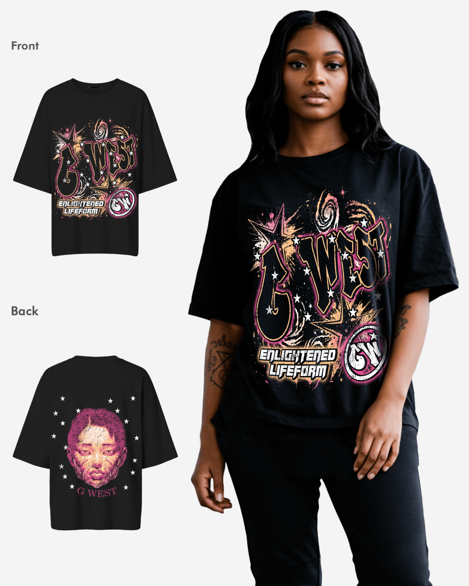 G West Womens Illuminated Soul Double Hit Premium Oversized Tee Front And Back Print