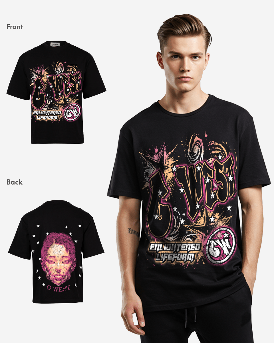 G West Mens Illuminated Soul Double Hit Premium Oversized Tee Front And Back Print