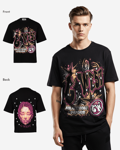 G West Mens Illuminated Soul Double Hit Premium Oversized Tee Front And Back Print