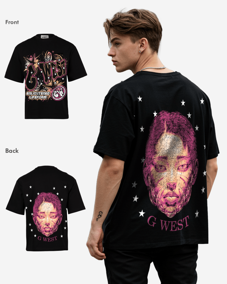 G West Mens Illuminated Soul Double Hit Premium Oversized Tee Front And Back Print