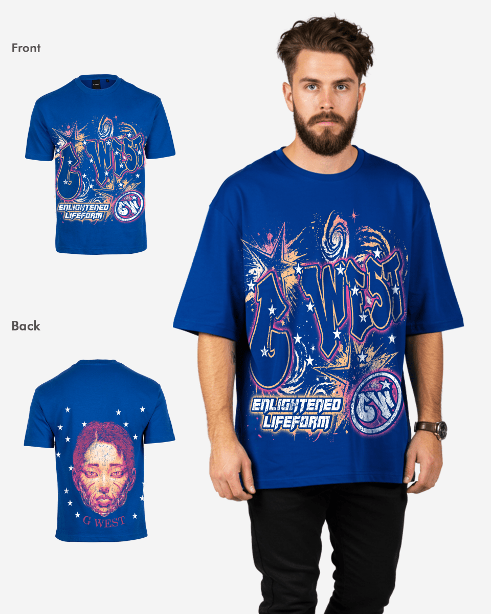 G West Mens Illuminated Soul Double Hit Premium Oversized Tee Front And Back Print