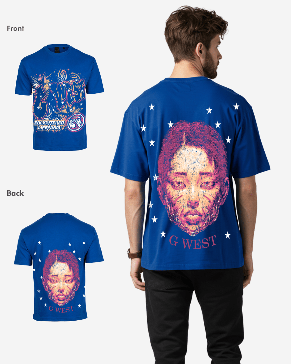G West Mens Illuminated Soul Double Hit Premium Oversized Tee Front And Back Print