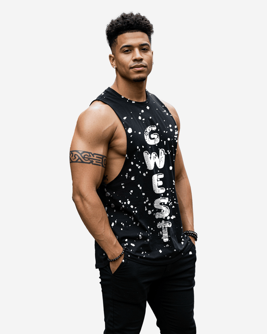 G WEST LOGO MENS BLACK TANKS