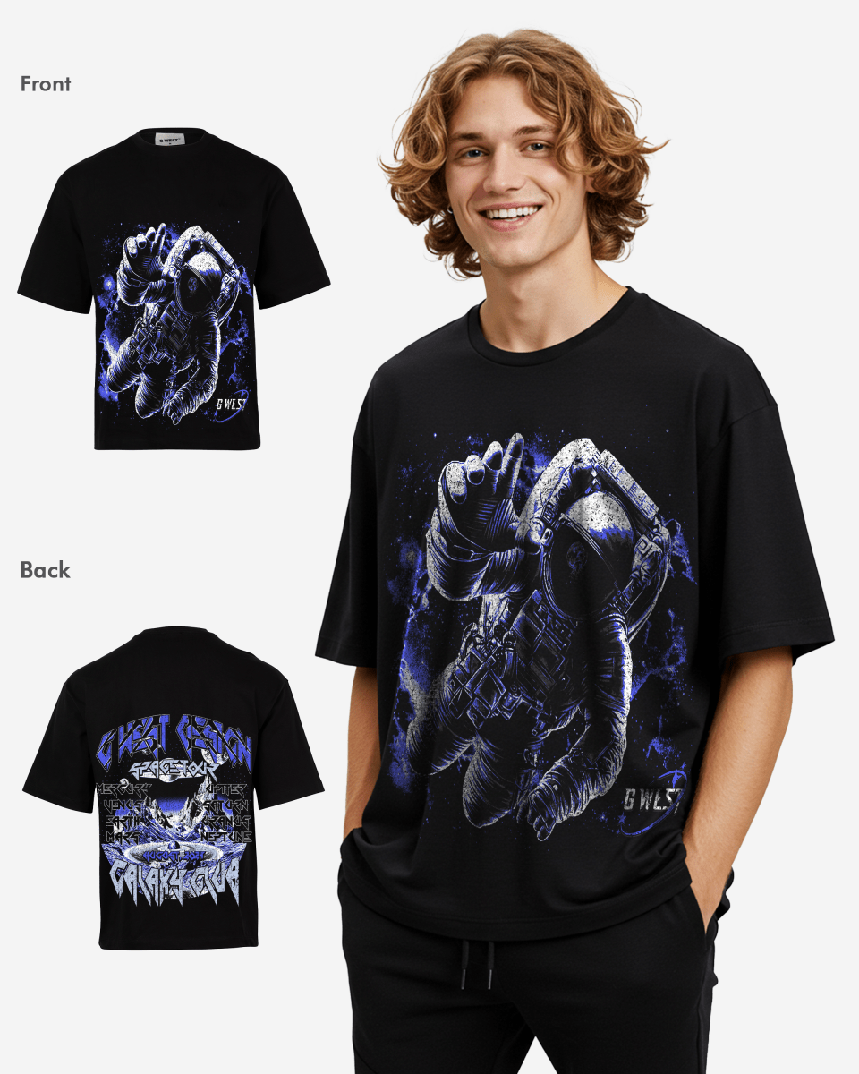 G West Mens  Galaxy Premium Oversized Tee Front And Back Print