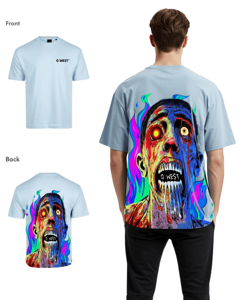 G West Mens Oversized Flaming Zombie Tee