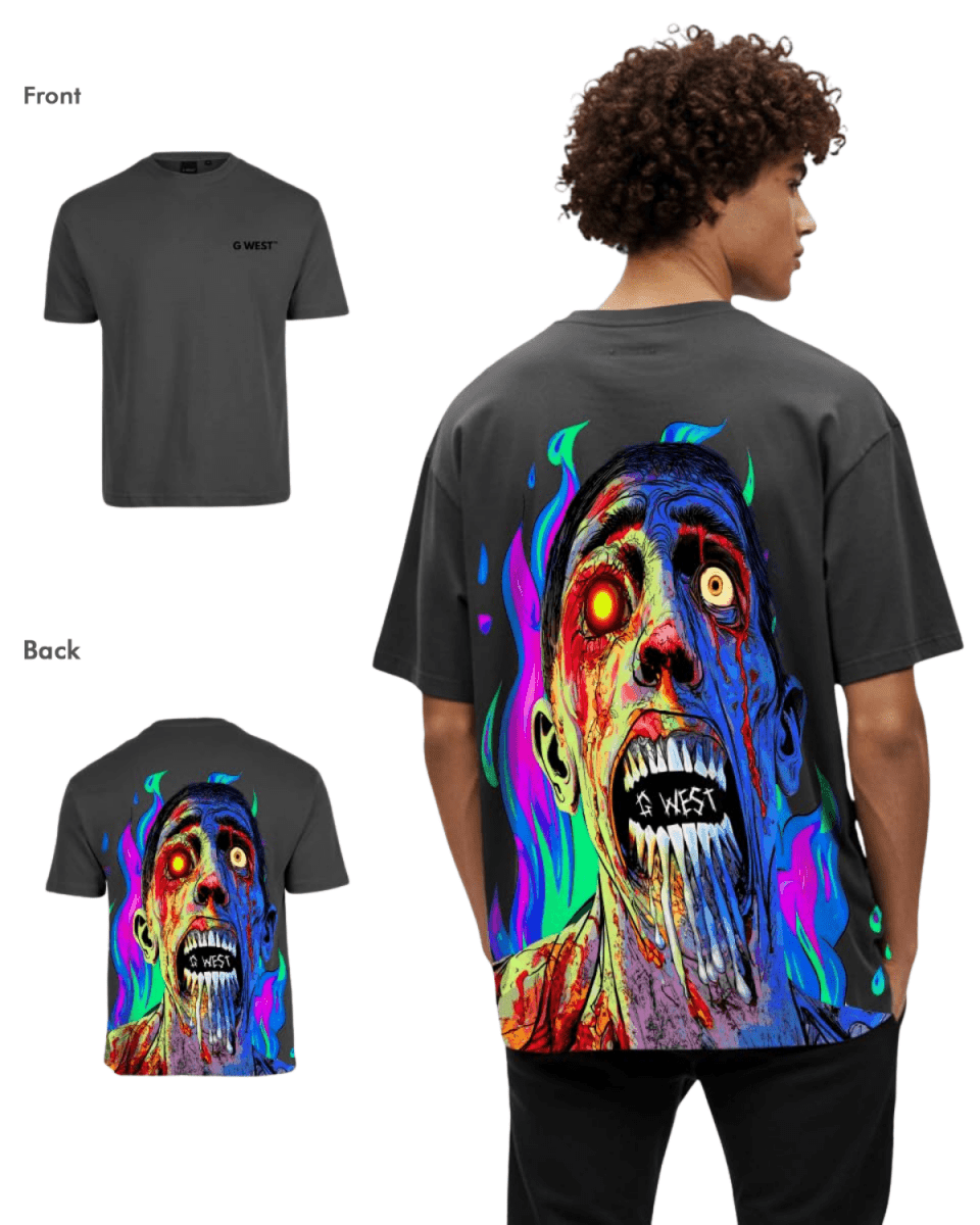 G West Mens Oversized Flaming Zombie Tee